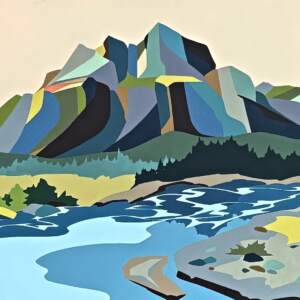 Hello Again, original acrylic local landscape painting of Castle Mountain by Canadian artist Michelle Barkway at Effusion Art Gallery in Invermere, BC.