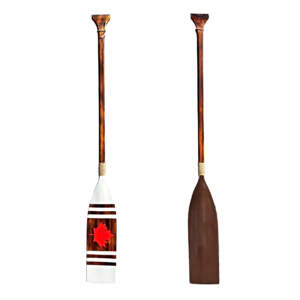Canada True Paddle 9, one-of-a-kind hand-painted canoe paddle with maple leaf by Canadian artist Kara Masters at Effusion Art Gallery in Invermere, BC.