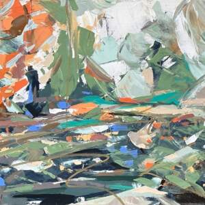 Memory Lane, original acrylic abstract landscape painting by Canadian artist Laura Stevens at Effusion Art Gallery in Invermere, BC.