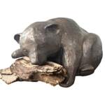 Nap Attack Cub, original mixed media sculpture of a cute bear cub napping on a piece of driftwood by Canadian artist Karin Taylor at Effusion Art Gallery in Invermere, BC.
