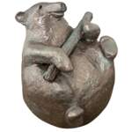 Stick Handler, original mixed media sculpture of a cute bear holding a stick by Canadian artist Karin Taylor at Effusion Art Gallery in Invermere, BC.