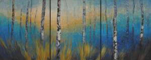 New Growth, original acrylic spring birch tree painting by Canadian artist Diana Zasadny at Effusion Art Gallery in Invermere, BC.