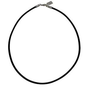 Handmade 16" black leather and sterling silver necklace by Canadian artist Karyn Chopik at Effusion Art Gallery in Invermere, BC.