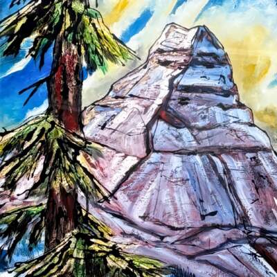 Out Back, original mixed media mountain landscape painting by Canadian artist David Zimmerman at Effusion Art Gallery in Invermere, BC.
