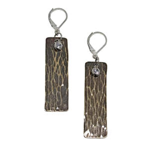 Handmade bronze, sterling silver, + cubic zirconia earrings with removable oxidized silver charm by Canadian artist Karyn Chopik at Effusion Art Gallery in Invermere, BC.