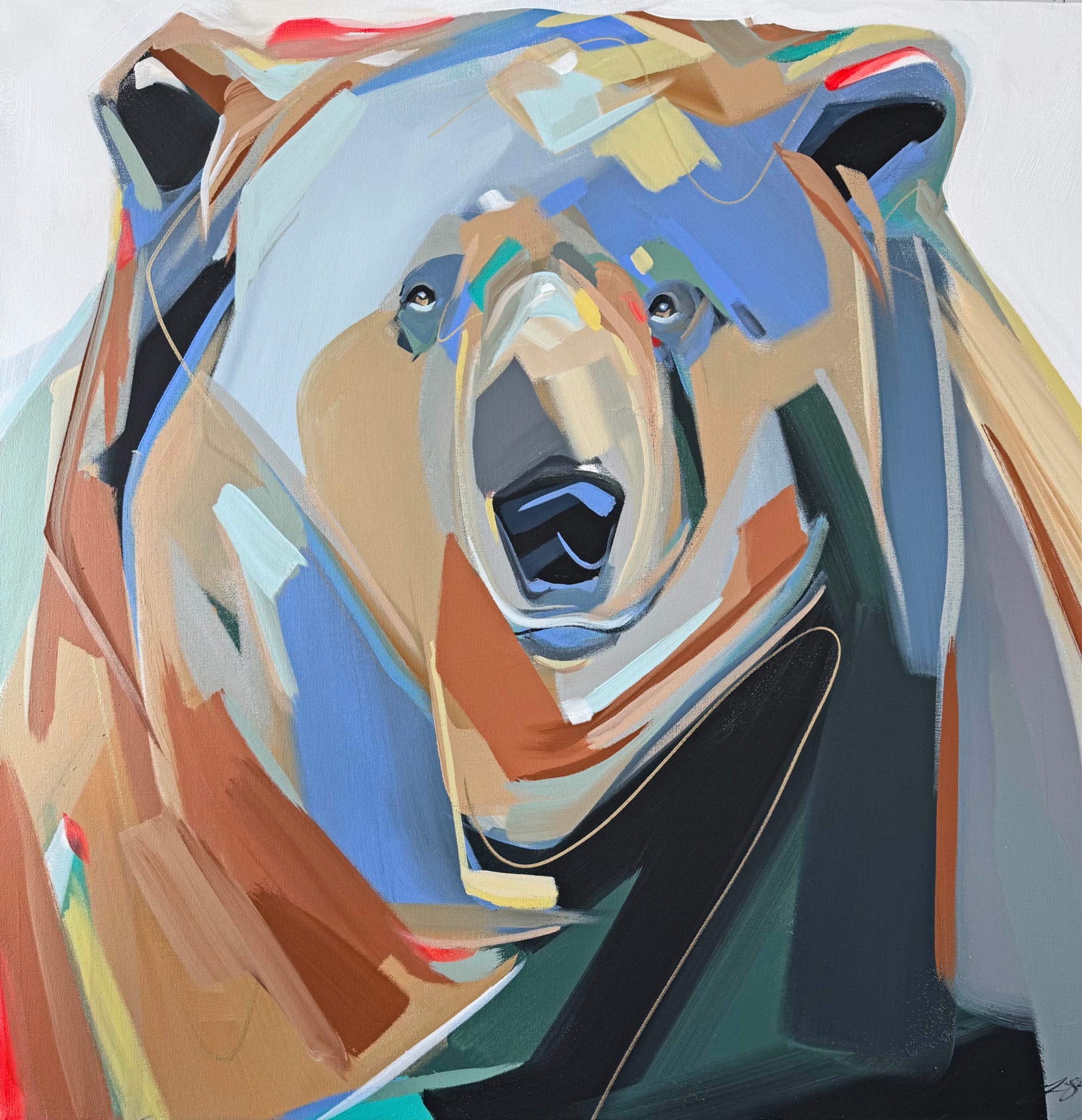 Aspen, original acrylic bear painting by Canadian artist Laura Stevens at Effusion Art Gallery in Invermere, BC.