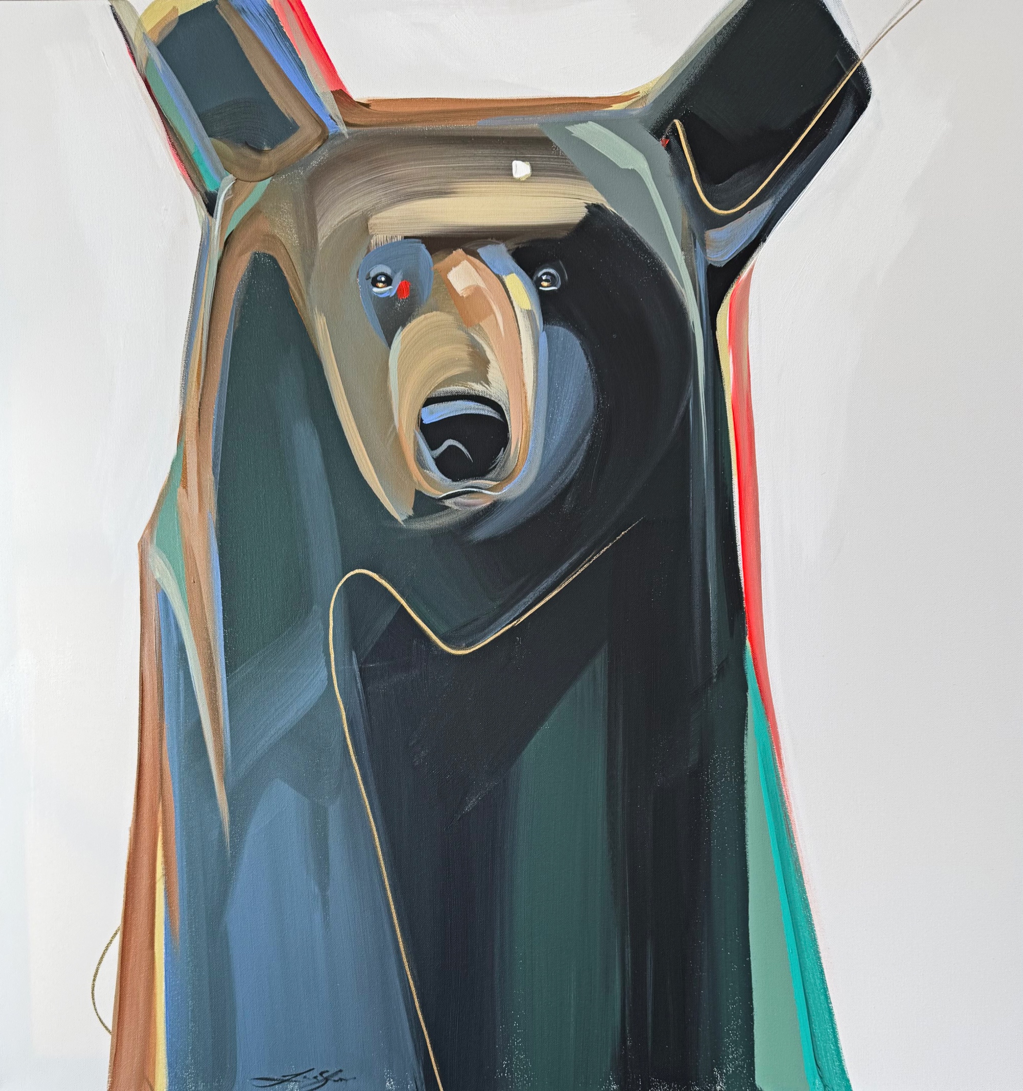 Beechwood, original acrylic black bear painting by Canadian artist Laura Stevens at Effusion Art Gallery in Invermere, BC.