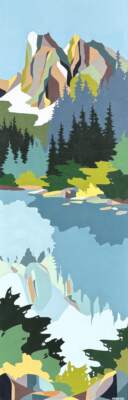 Emeralds, original acrylic landscape painting of Emerald Lake in Yoho National Park by Canadian artist Michelle Barkway at Effusion Art Gallery in Invermere, BC.
