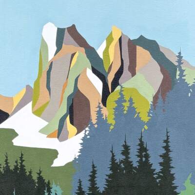 Emeralds, original acrylic landscape painting of Emerald Lake in Yoho National Park by Canadian artist Michelle Barkway at Effusion Art Gallery in Invermere, BC.