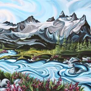 Waddington Range, original acrylic landscape painting of Waddington Range in the BC Coast Mountains by Canadian artist Tess Paul at Effusion Art Gallery in Invermere, BC.