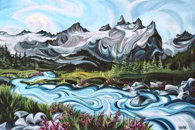 Waddington Range, original acrylic landscape painting of  Waddington Range in the BC Coast Mountains by Canadian artist Tess Paul at Effusion Art Gallery in Invermere, BC.