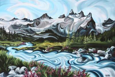 Waddington Range, original acrylic landscape painting of  Waddington Range in the BC Coast Mountains by Canadian artist Tess Paul at Effusion Art Gallery in Invermere, BC.
