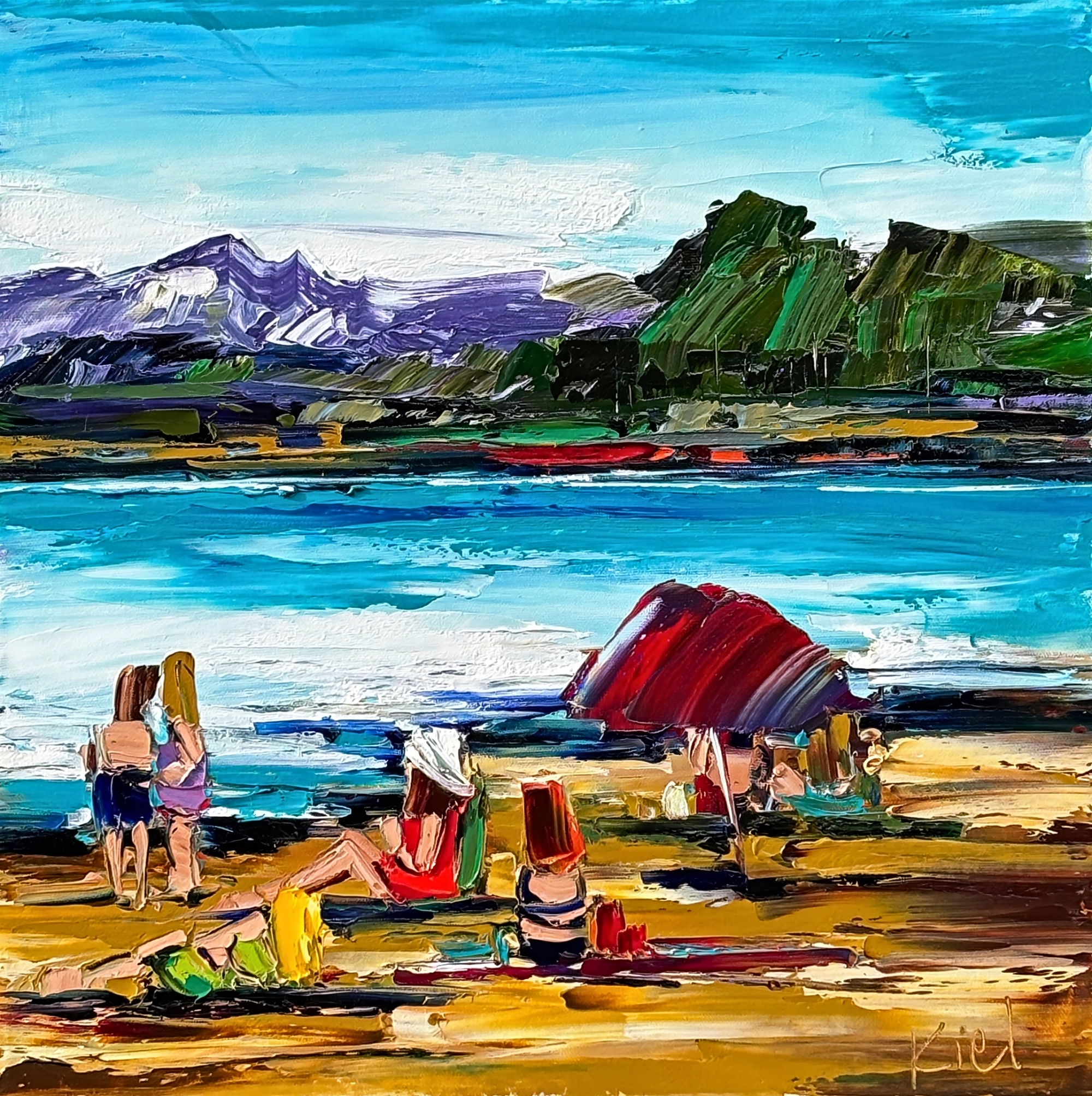 Lost in the Moment 1, original oil beach painting by Canadian artist Kimberly Kiel at Effusion Art Gallery in Invermere, BC.