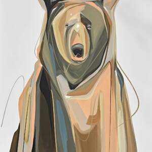 Black Bear, original acrylic abstract black bear painting by Canadian artist Laura Stevens at Effusion Art Gallery in Invermere, BC.