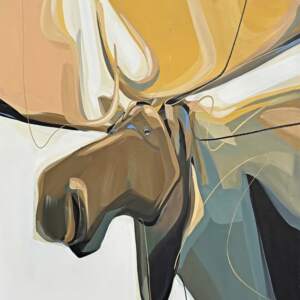 Gumdrop, original acrylic moose painting by Canadian artist Laura Stevens at Effusion Art Gallery in Invermere, BC.