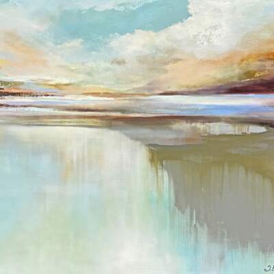 Daydream, original acrylic loose dreamy landscape painting by Canadian artist Jane Bronsch at Effusion Art Gallery in Invermere, BC.