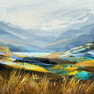 Embracing the Sun, original acrylic loose landscape painting by Canadian artist Jane Bronsch at Effusion Art Gallery in Invermere, BC.