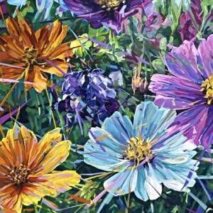 Blush, original acrylic painting of flowers by Canadian artist Keith Dalgleish at Effusion Art Gallery in Invermere, BC.