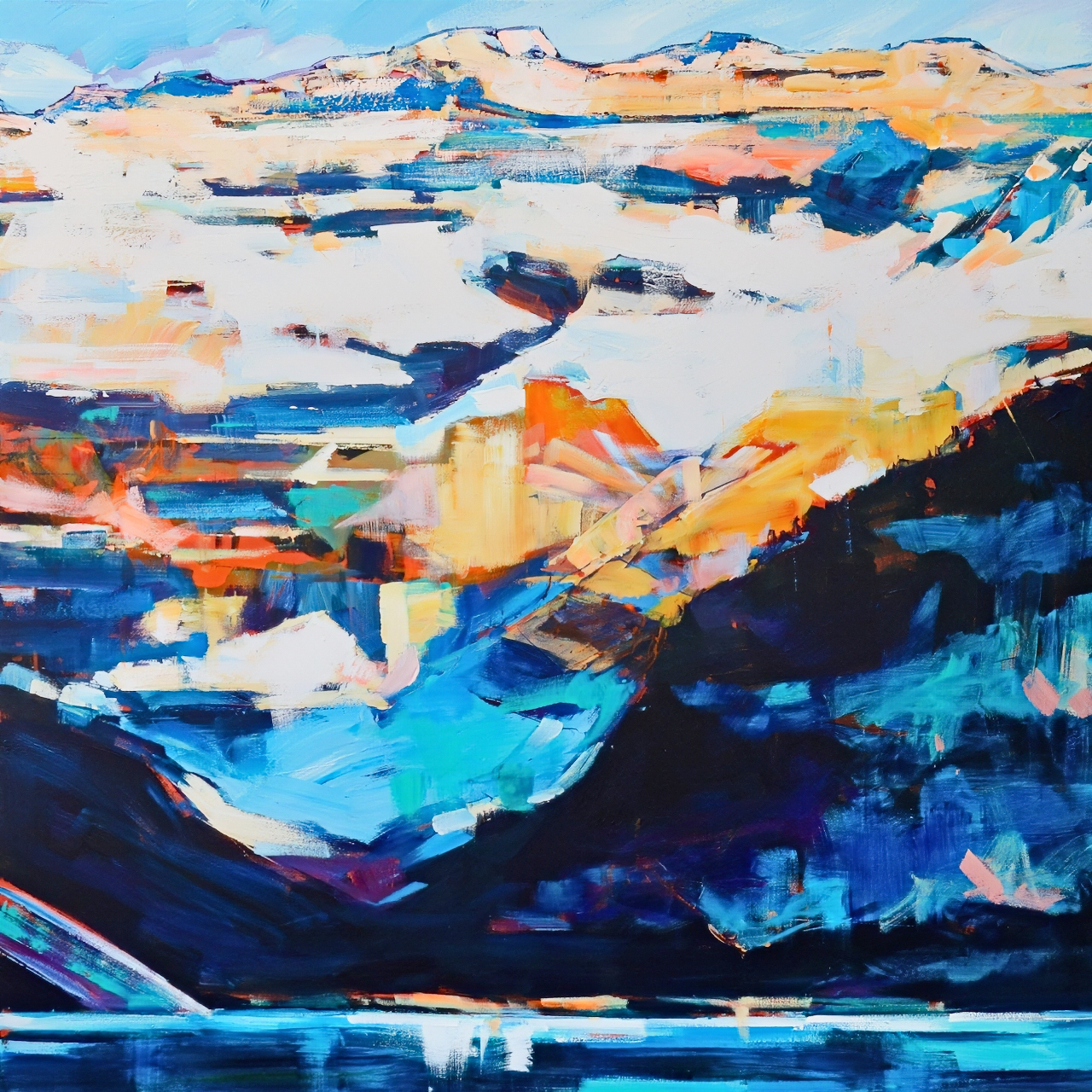 Lake Louise, original acrylic local landscape painting of Lake Louise in Banff National Park by Canadian artist Verne Busby at Effusion Art Gallery in Invermere, BC.