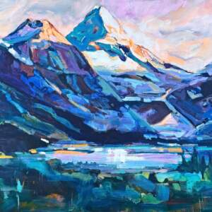 Mount Assiniboine, original acrylic local landscape painting of Mount Assiniboine by Canadian artist Verne Busby at Effusion Art Gallery in Invermere, BC.
