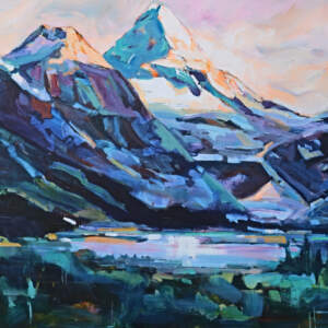 Mount Assiniboine, original acrylic local landscape painting of Mount Assiniboine by Canadian artist Verne Busby at Effusion Art Gallery in Invermere, BC.