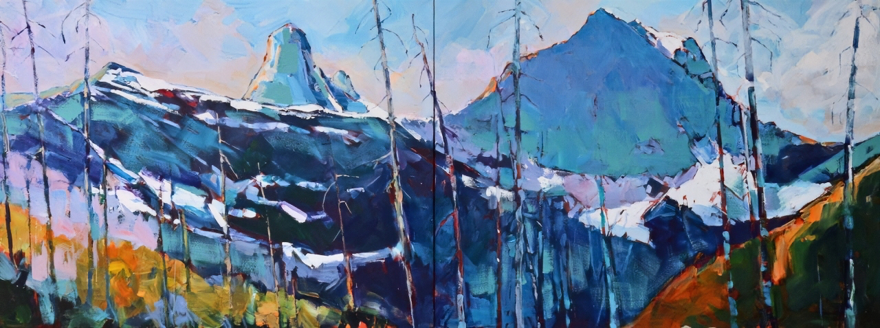 Mount White Tail, original acrylic local landscape painting of Mount White Tail by Canadian artist Verne Busby at Effusion Art Gallery in Invermere, BC.