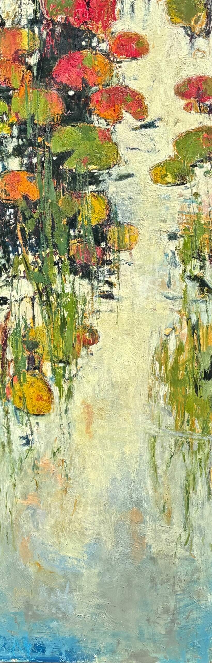 Habitat, original mixed media abstract pond painting by Canadian artist Laura Culic at Effusion Art Gallery in Invermere, BC.