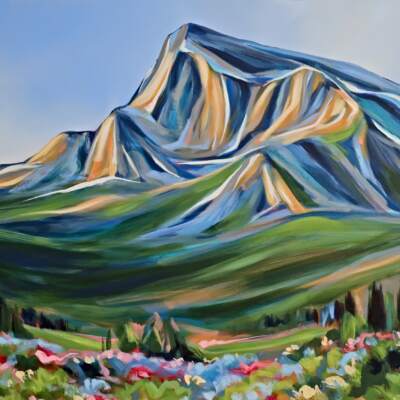 Moment in Time, original acrylic mountain landscape painting by Canadian artist Kayla Eykelboom at Effusion Art Gallery in Invermere, BC.