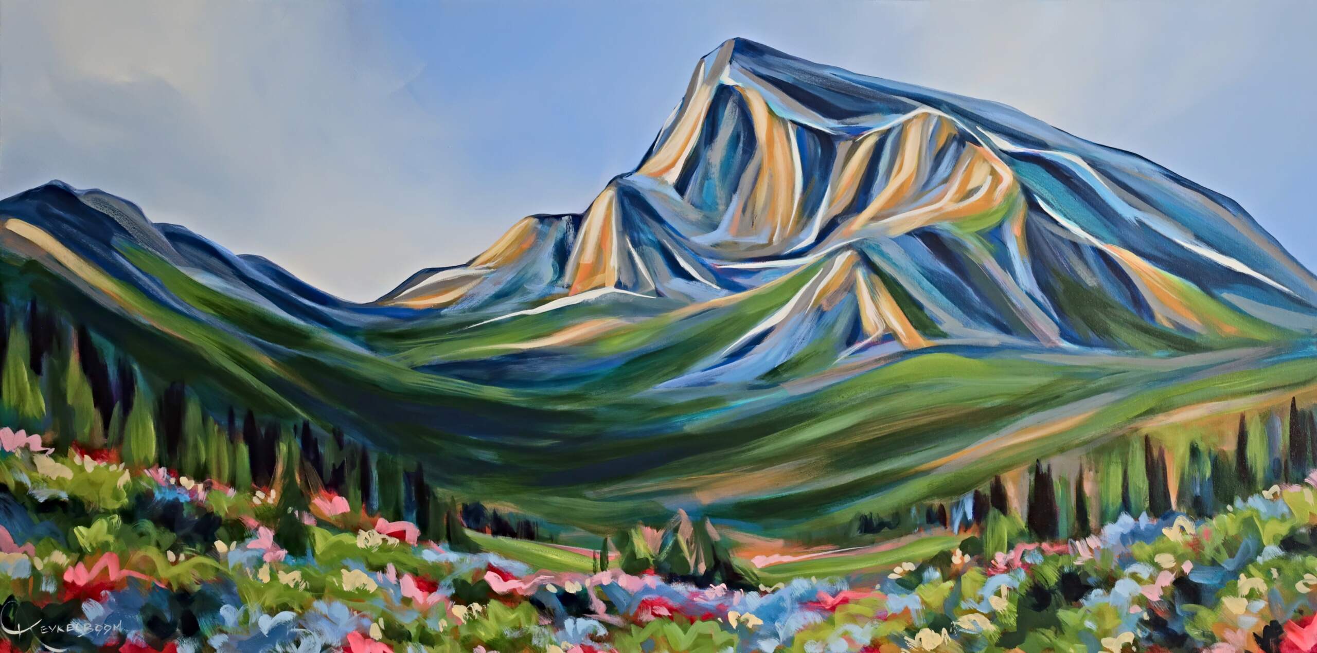 Moment in Time, original acrylic mountain landscape painting by Canadian artist Kayla Eykelboom at Effusion Art Gallery in Invermere, BC.