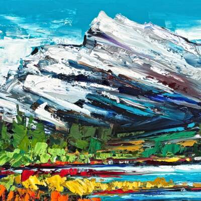 Iconic Images of the Rockies - Mount Rundle 2, original oil landscape painting of Mount Rundle by Canadian artist Kimberly Kiel at Effusion Art Gallery in Invermere, BC.