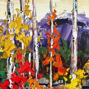 The Name of the Wind, original oil autumn mountain landscape painting at sunset by Canadian artist Kimberly Kiel at Effusion Art Gallery in Invermere, BC.