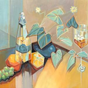 Playful Romance I, original acrylic still life painting by Canadian artist Kato Rempel at Effusion Art Gallery in Invermere, BC.