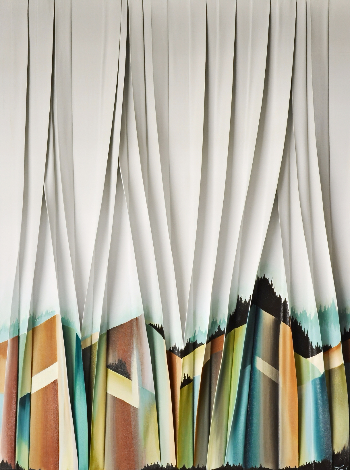 Aube de plénitude, original 3-D mixed media painting of abstract mountains by Canadian artist Mélanie Giguère at Effusion Art Gallery in Invermere, BC.