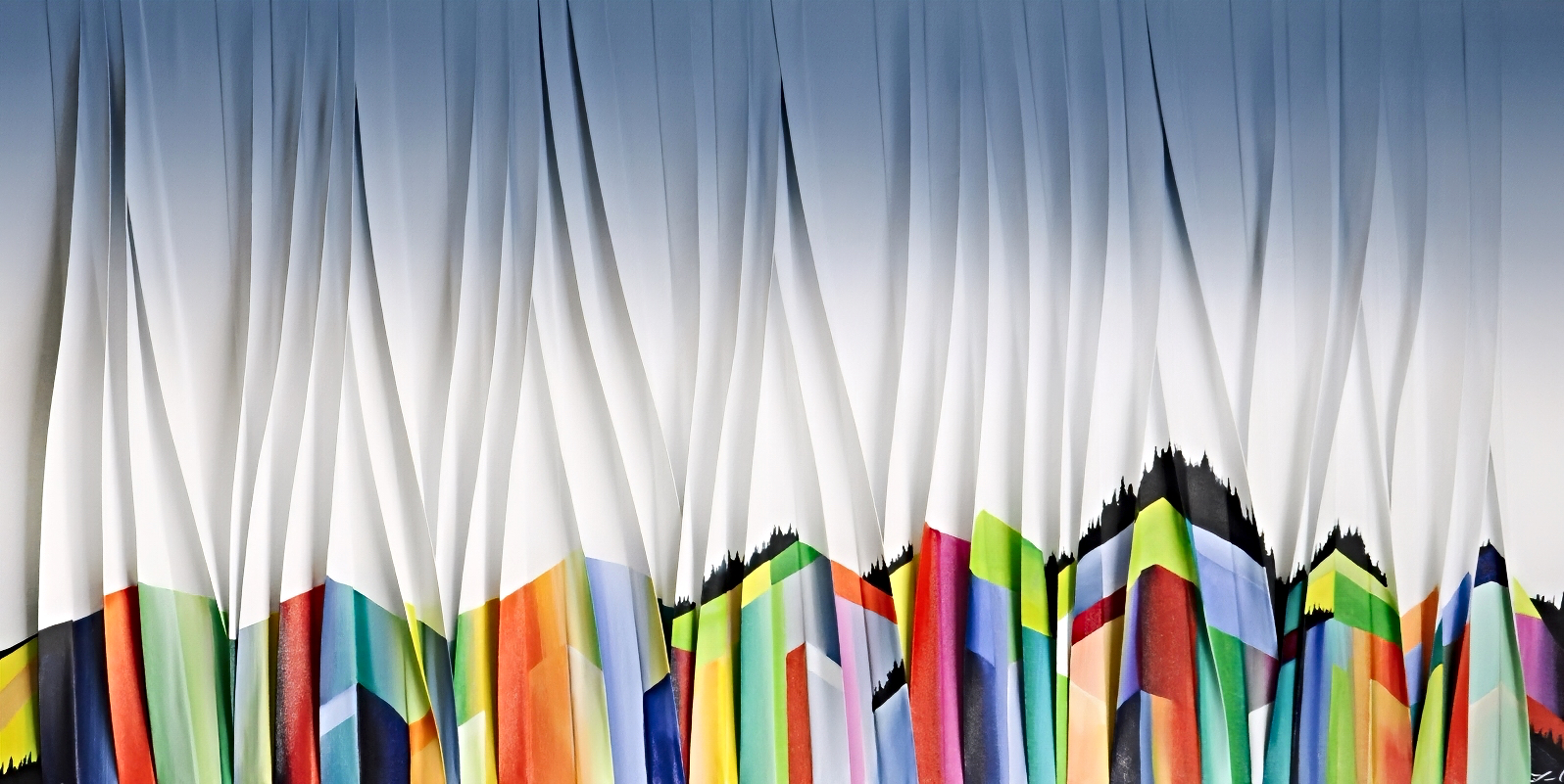 Quand the bonheur renaît, original 3-D mixed media painting of abstract mountains by Canadian artist Mélanie Giguère at Effusion Art Gallery in Invermere, BC.