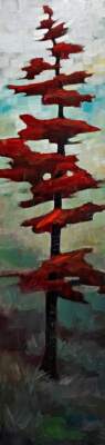 Integrity, original mixed media pixelated tree painting by Canadian artist Connie Geerts at Effusion Art Gallery in Invermere, BC.