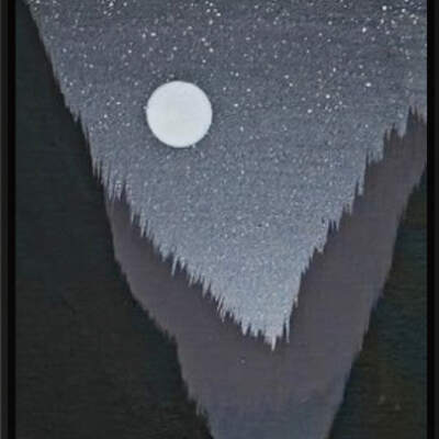 Iron Blues, original framed mixed media night lake landscape painting with a full moon by Canadian artist Cody Pendleton at Effusion Art Gallery in Invermere, BC.