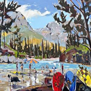 Lake Windermere, original oil landscape painting of Lake Windermere in the summer by Canadian artist Robert Roy at Effusion Art Gallery in Invermere, BC.