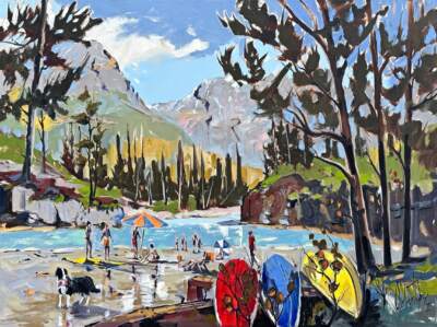 Lake Windermere, original oil landscape painting of Lake Windermere in the summer by Canadian artist Robert Roy at Effusion Art Gallery in Invermere, BC.