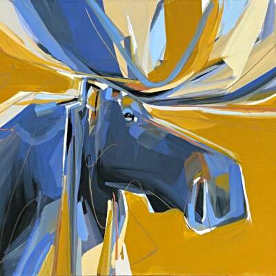 Cascade, original acrylic moose painting by Canadian artist Laura Stevens at Effusion Art Gallery in Invermere, BC.