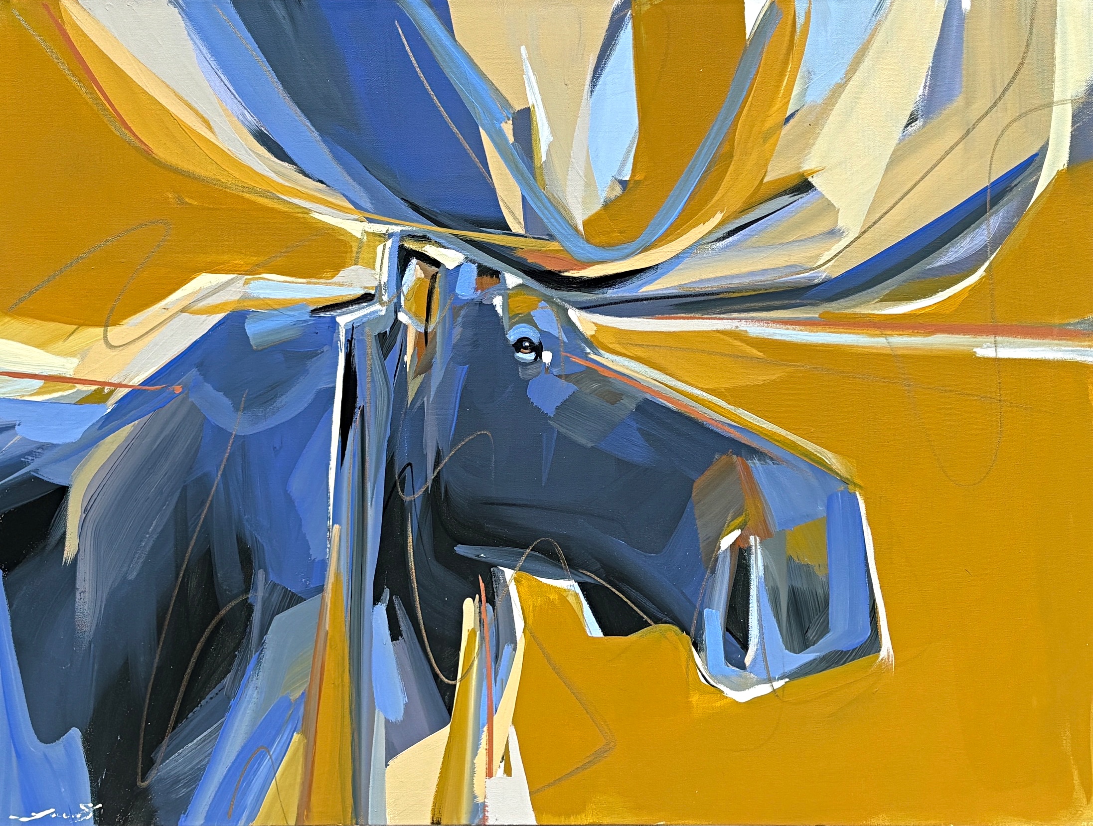Cascade, original acrylic moose painting by Canadian artist Laura Stevens at Effusion Art Gallery in Invermere, BC.