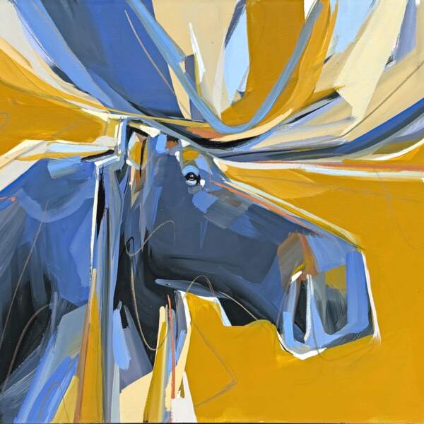 Cascade, original acrylic moose painting by Canadian artist Laura Stevens at Effusion Art Gallery in Invermere, BC.