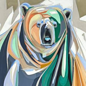 Glacial Pace, original acrylic bear painting by Canadian artist Laura Stevens at Effusion Art Gallery in Invermere, BC.