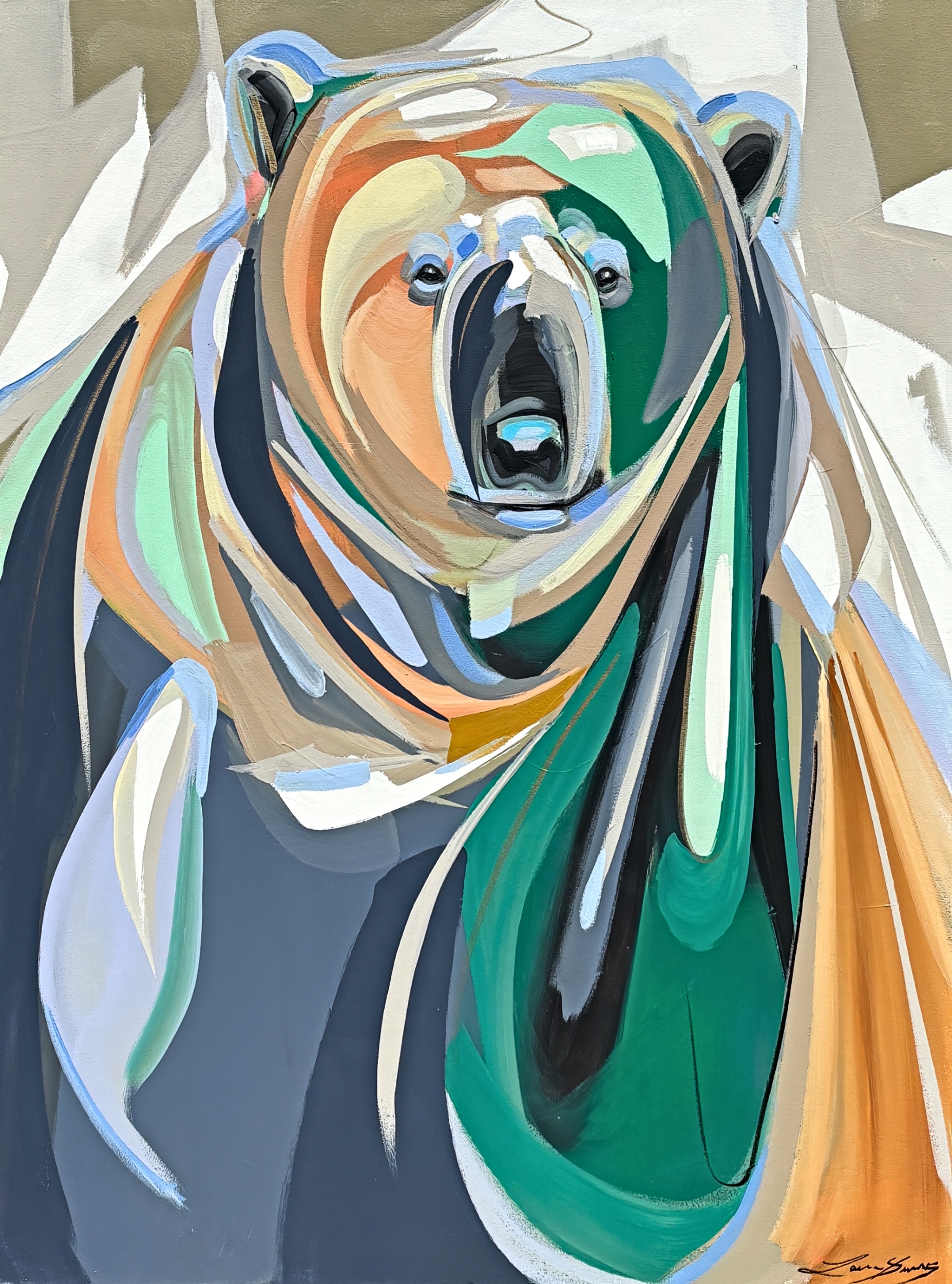 Glacial Pace, original acrylic bear painting by Canadian artist Laura Stevens at Effusion Art Gallery in Invermere, BC.