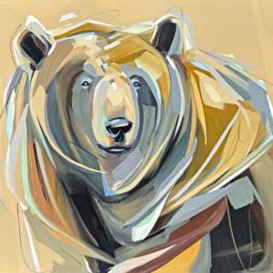 Sunrise, original acrylic bear painting by Canadian artist Laura Stevens at Effusion Art Gallery in Invermere, BC.