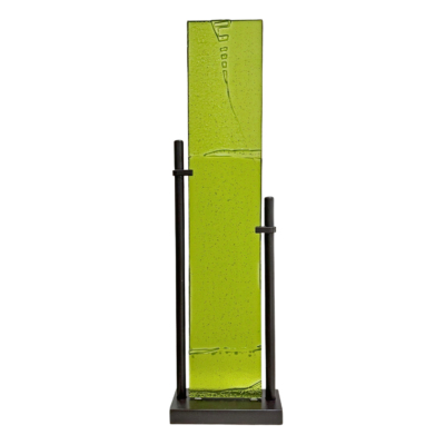 Summer, one of a kind spring green cast glass panel by Canadian artist Heather Cuell at Effusion Art Gallery in Invermere, BC.