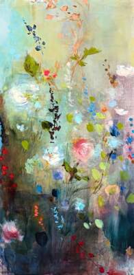 Garden at Midnight, original oil flower painting by Canadian artist Denna Erickson at Effusion Art Gallery in Invermere, BC.