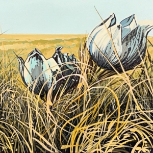 Crocus, original acrylic painting of wild crocuses by Canadian artist Michaela Hoppe at Effusion Art Gallery in Invermere, BC.