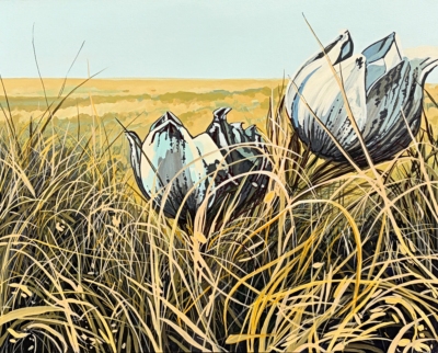 Crocus, original acrylic painting of wild crocuses by Canadian artist Michaela Hoppe at Effusion Art Gallery in Invermere, BC.