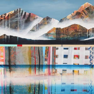 What a Beautiful Day, original mixed media canoe painting by Canadian artist Sylvain Leblanc at Effusion Art Gallery in Invermere, BC.