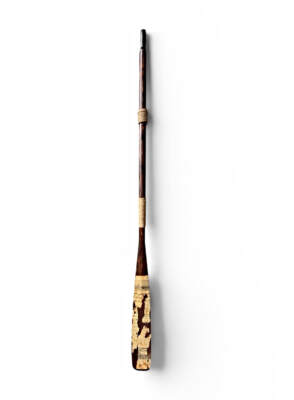 One-of-a-kind reclaimed decorative oar by Canadian artist Kara Masters at Effusion Art Gallery in Invermere, BC.